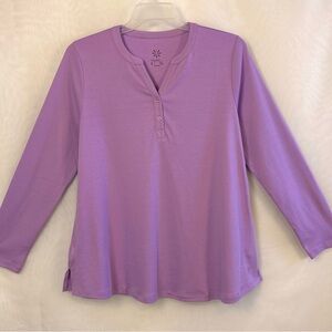 New Isaac Mizrahi QVC Purple Long Sleeve Cotton Button Neck Top / Large